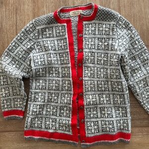 Vintage Nordic Knit Sweater Handmade Women’s Wool Norwegian Fair Isle Cardigan